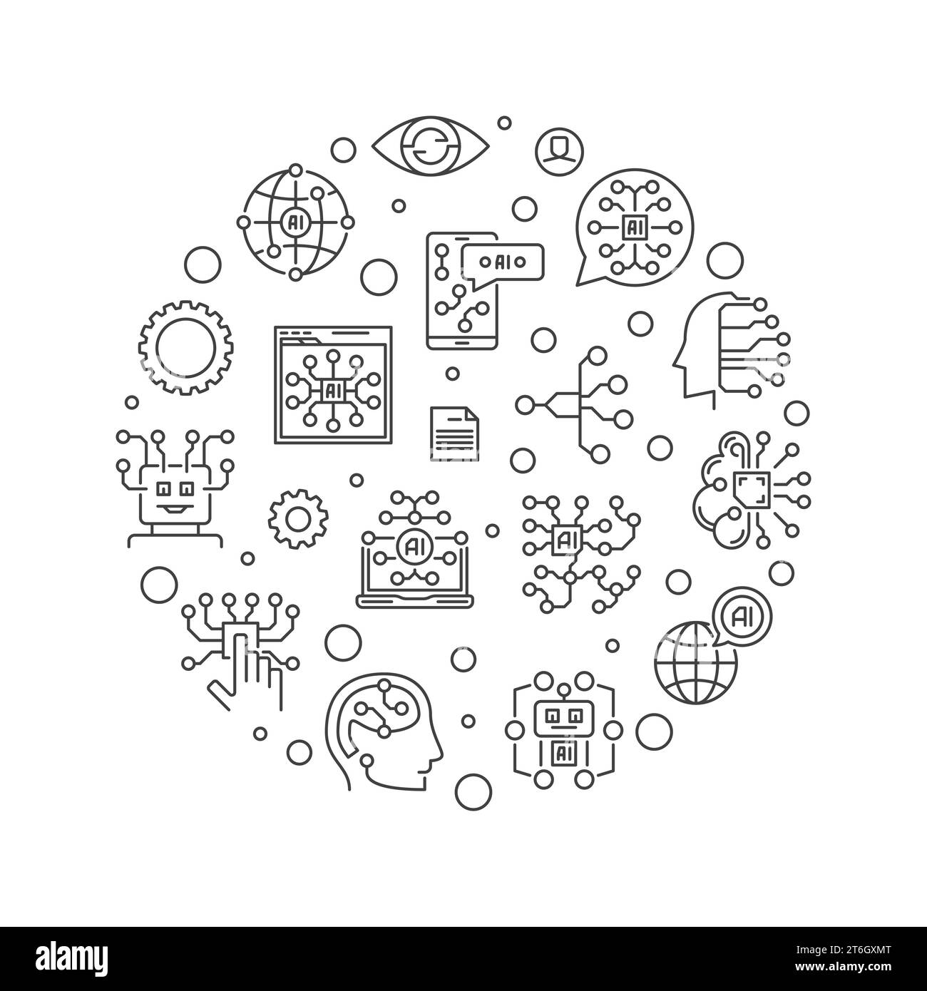 Künstliche Intelligenz - KI-Technologie Konzept Vektor rund um minimales Banner oder Illustration in dünner Linie Stil Stock Vektor
