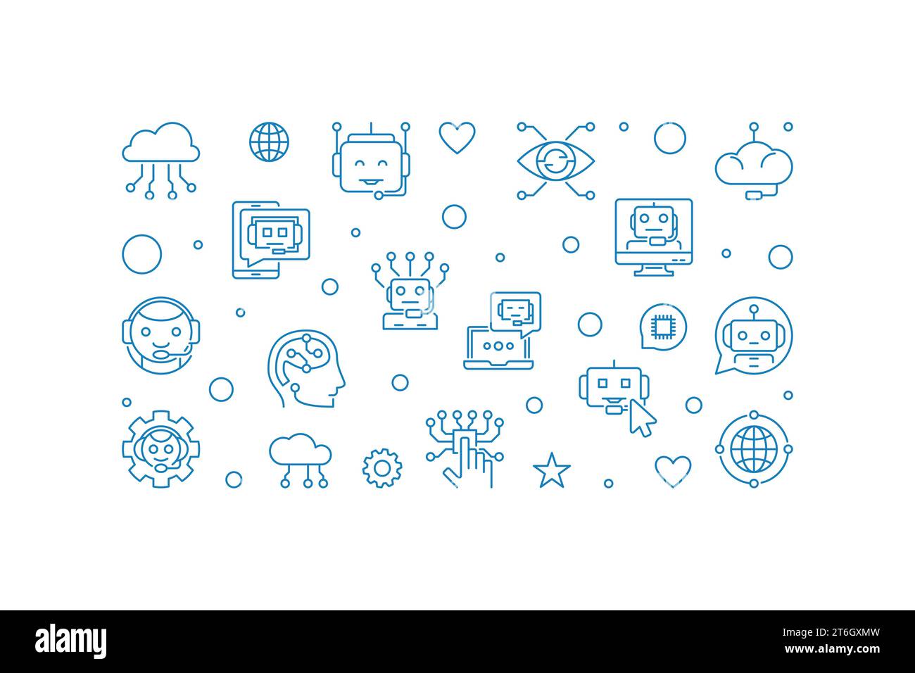 Chatbot Concept Line horizontales Banner – Vektor Chat Bot Customer Support Service Illustration Stock Vektor