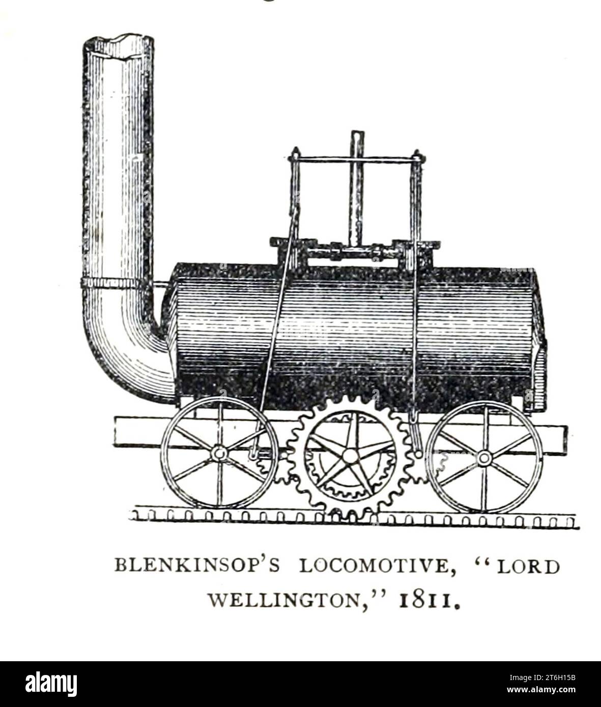 BLENKINSOP’s LOCOMOTIVE, Lord Wellington, 181I John Blenkinsop (1783–22. Januar 1831) war ein englischer Bergbauingenieur und Erfinder von Dampflokomotiven, der die erste praktische Eisenbahnlokomotive aus dem Artikel PIONIERLOKOMOTIVEN IN ENGLAND UND AMERIKA entwarf. Von Alfred Mathews. Vom Engineering Magazine, DAS DEM INDUSTRIELLEN FORTSCHRITT GEWIDMET IST, Band XII. Oktober 1896 bis März 1897 The Engineering Magazine Co Stockfoto