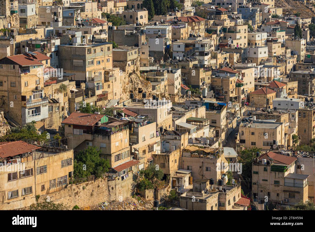 Blick auf Silwan, ein palästinensisches Viertel in Ost-Jerusalem Stockfoto