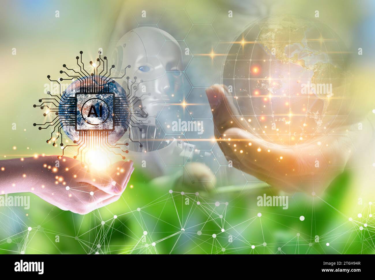 Das Konzept der künstlichen Intelligenz wird in Zukunft für die Welt, die KI-Industrie, von Bedeutung sein Stockfoto