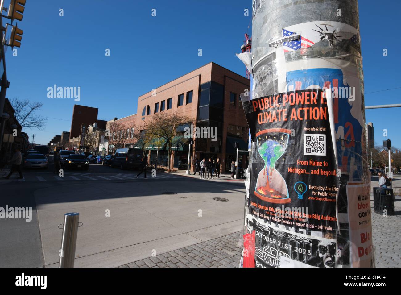 Public Power IST EIN Poster im Zentrum von Ann Arbor, Michigan, USA Stockfoto