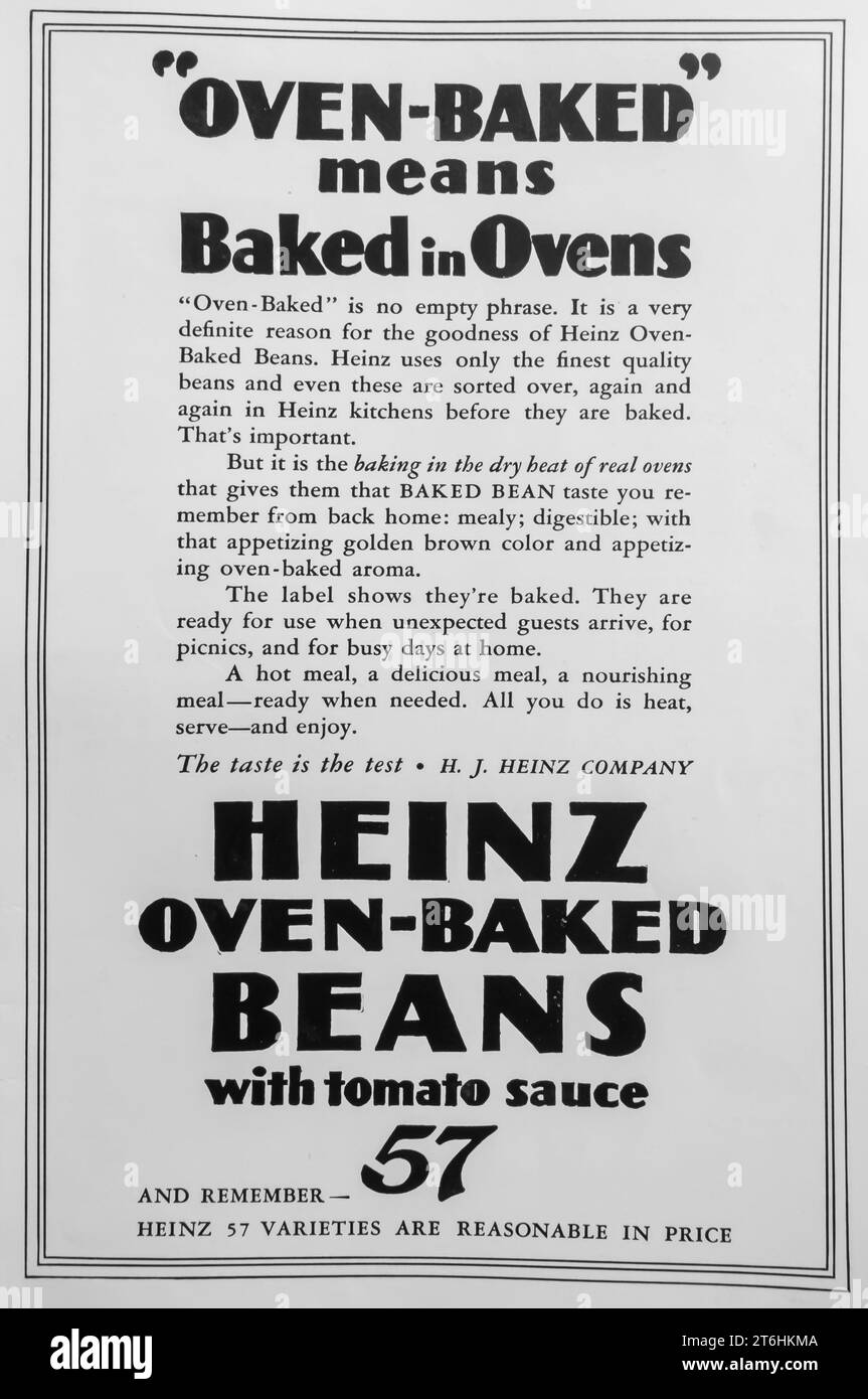 1927 Heinz im Ofen gebackene Bohnen mit Tomatensauce Stockfoto