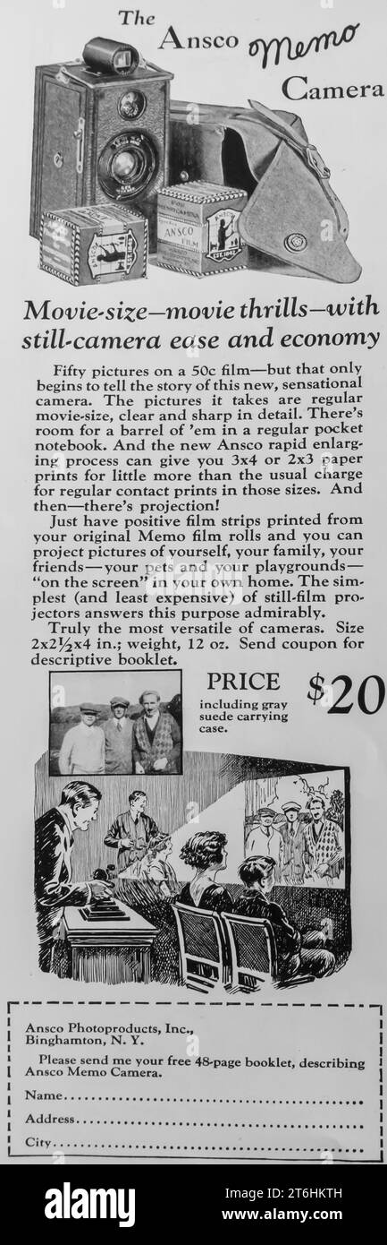 1927 Ansco Memokamerawerbung Stockfoto