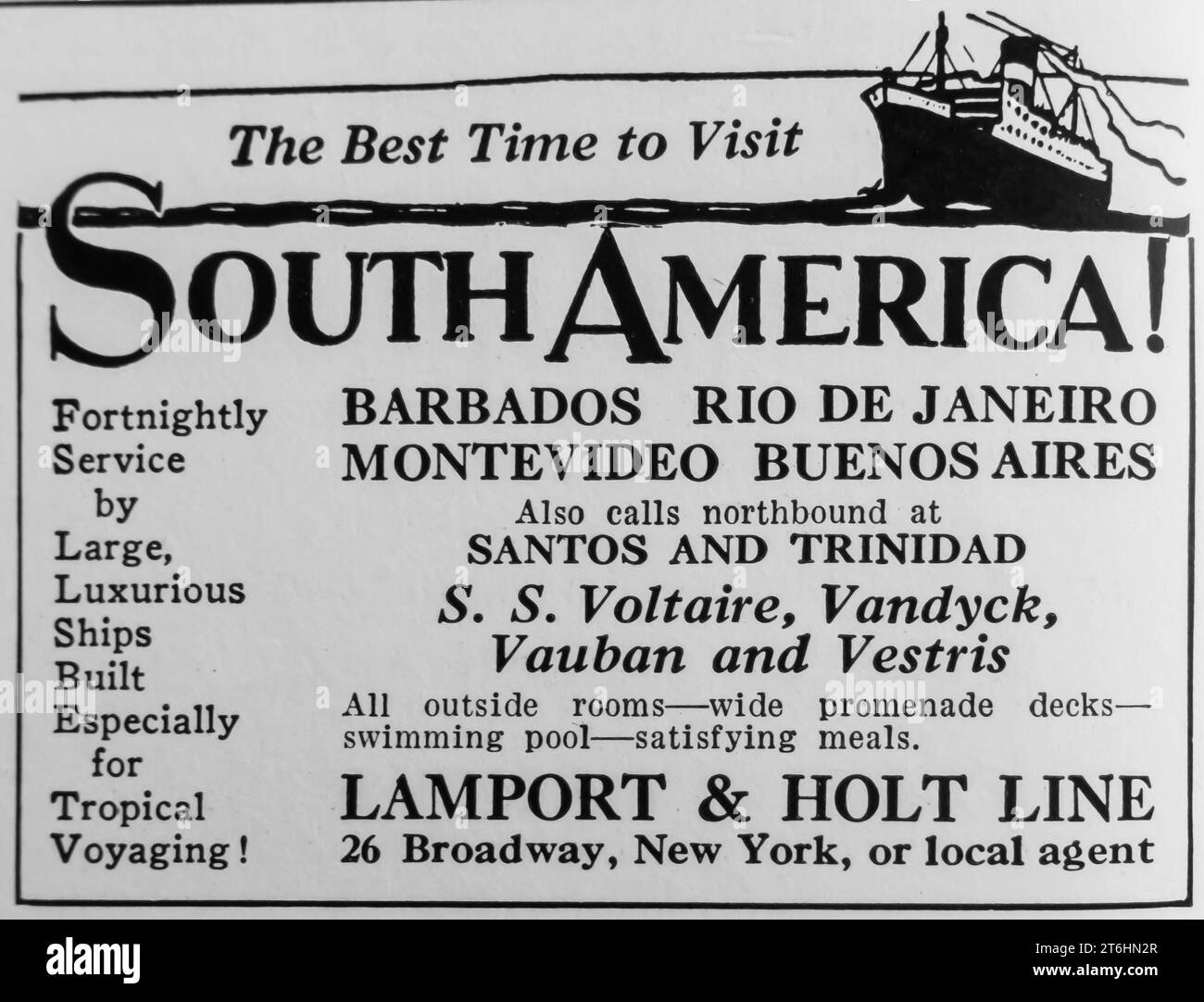 1927 Lamport & Holt Line Reise nach südamerika Werbespot Stockfoto