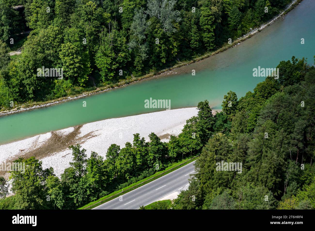 Blick von der Predigstuhl-Seilbahn auf die Saalach, in der Nähe von Bad Reichenhall, Berchtesgadener Alpen, Bayern, Deutschland, Europa Stockfoto