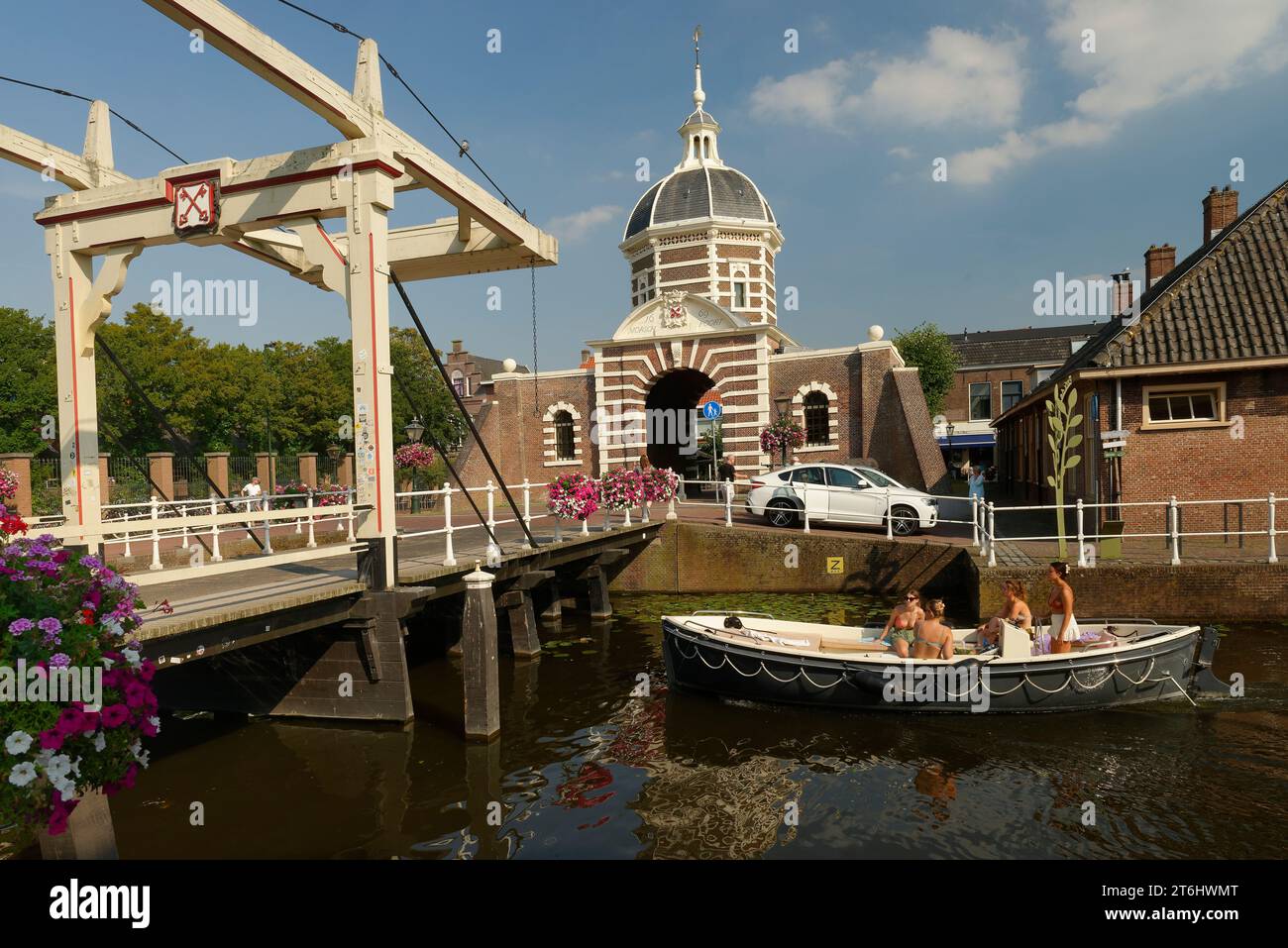 Blick auf Morspoort mit Morspoortbrug in Leiden / Leyden, Süd-Holland, Zuid-Holland, Benelux-Länder, Niederlande, Nederland Stockfoto
