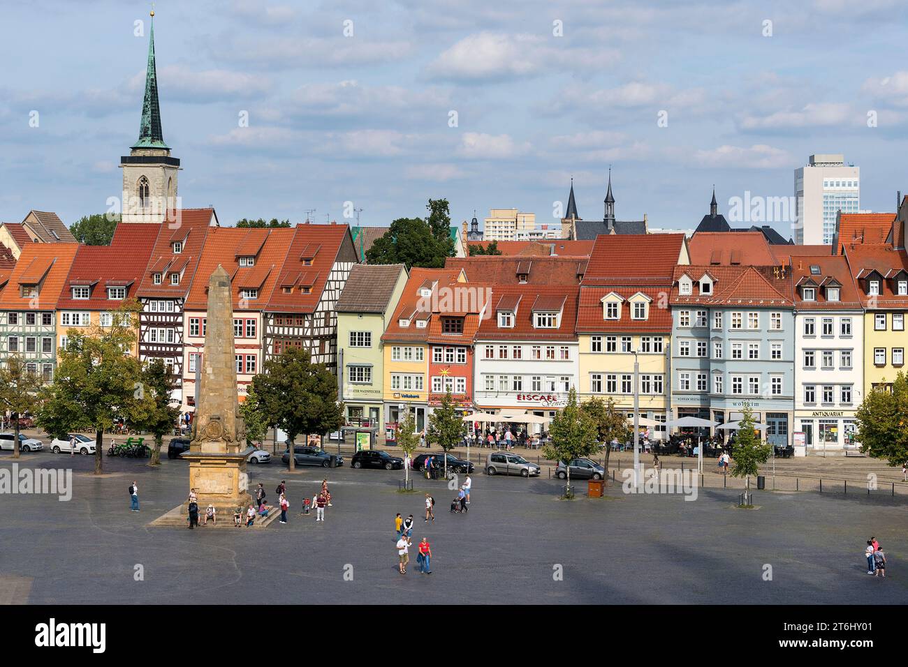 Thüringen, Erfurt, Altstadt, Domplatz, Fachwerkreihe, Blick von der Domtreppe Stockfoto