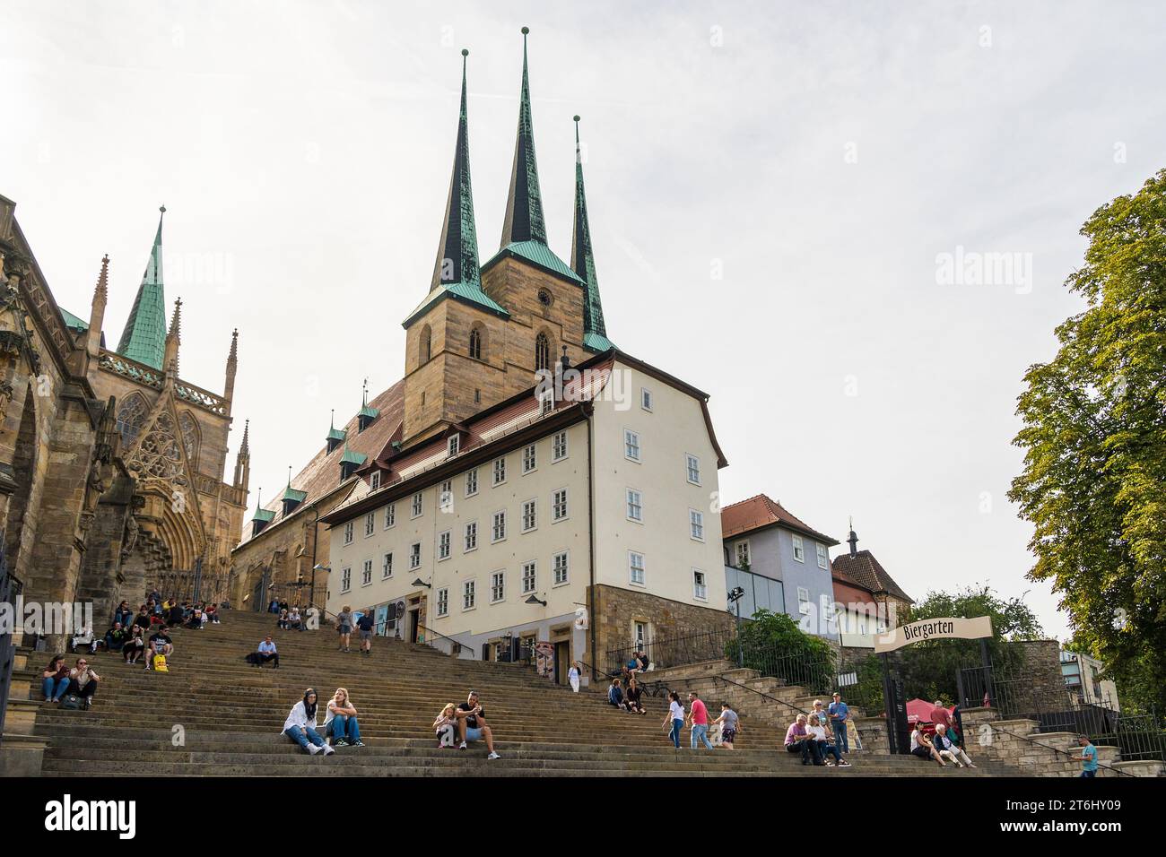 Thüringen, Erfurt, Altstadt, Kirche St. Severi, Kathedraltreppen, Besucher Stockfoto