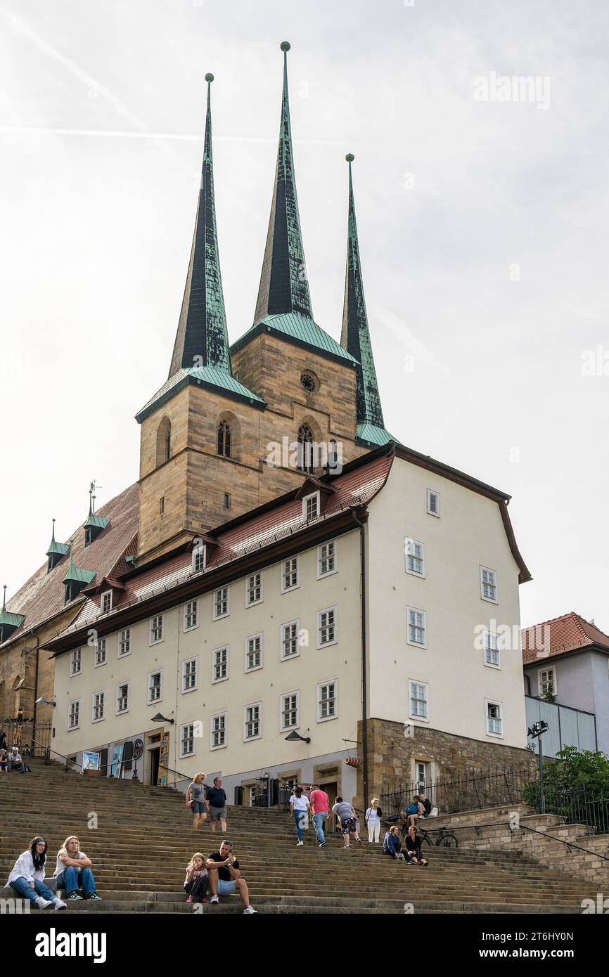 Thüringen, Erfurt, Altstadt, Kirche St. Severi, Kathedraltreppen, Besucher Stockfoto