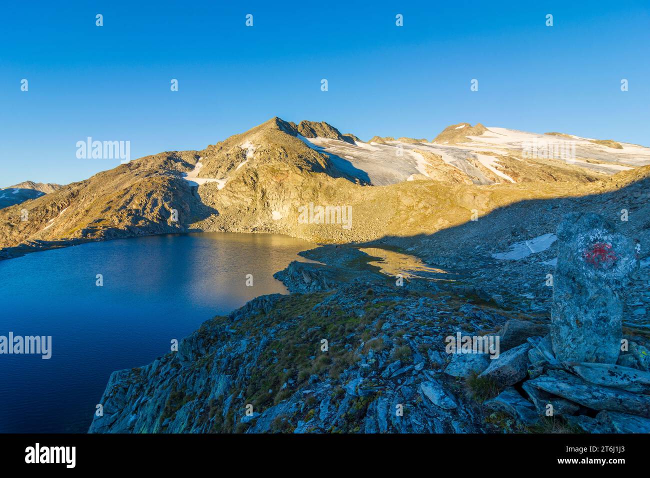 Nationalpark hohe Tauern, Oberer Schwarzhornsee, Berg Ankogelgruppe, Blick auf den Gipfel Ankogel im Nationalpark hohe Tauern, Kärnten, Österreich Stockfoto