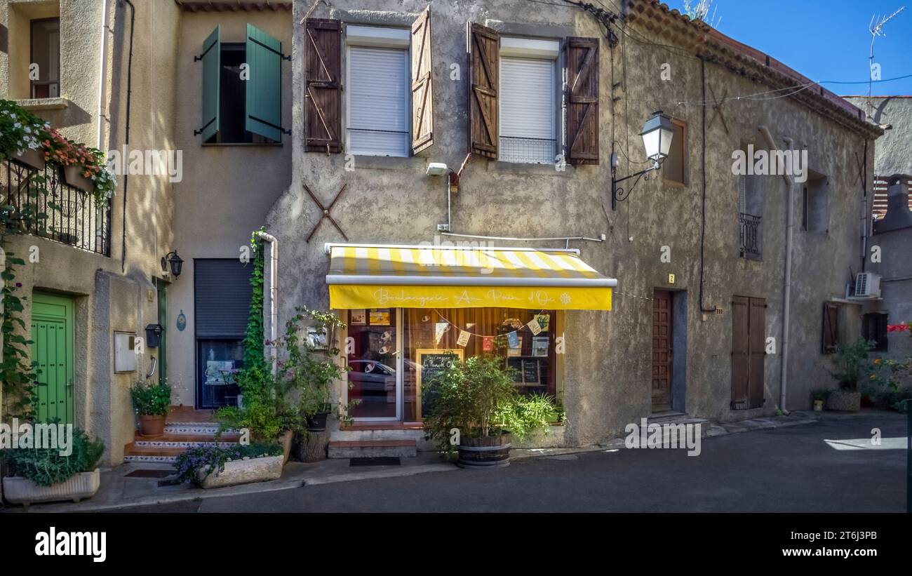 Bäckerei in Bize Minervois. Stockfoto