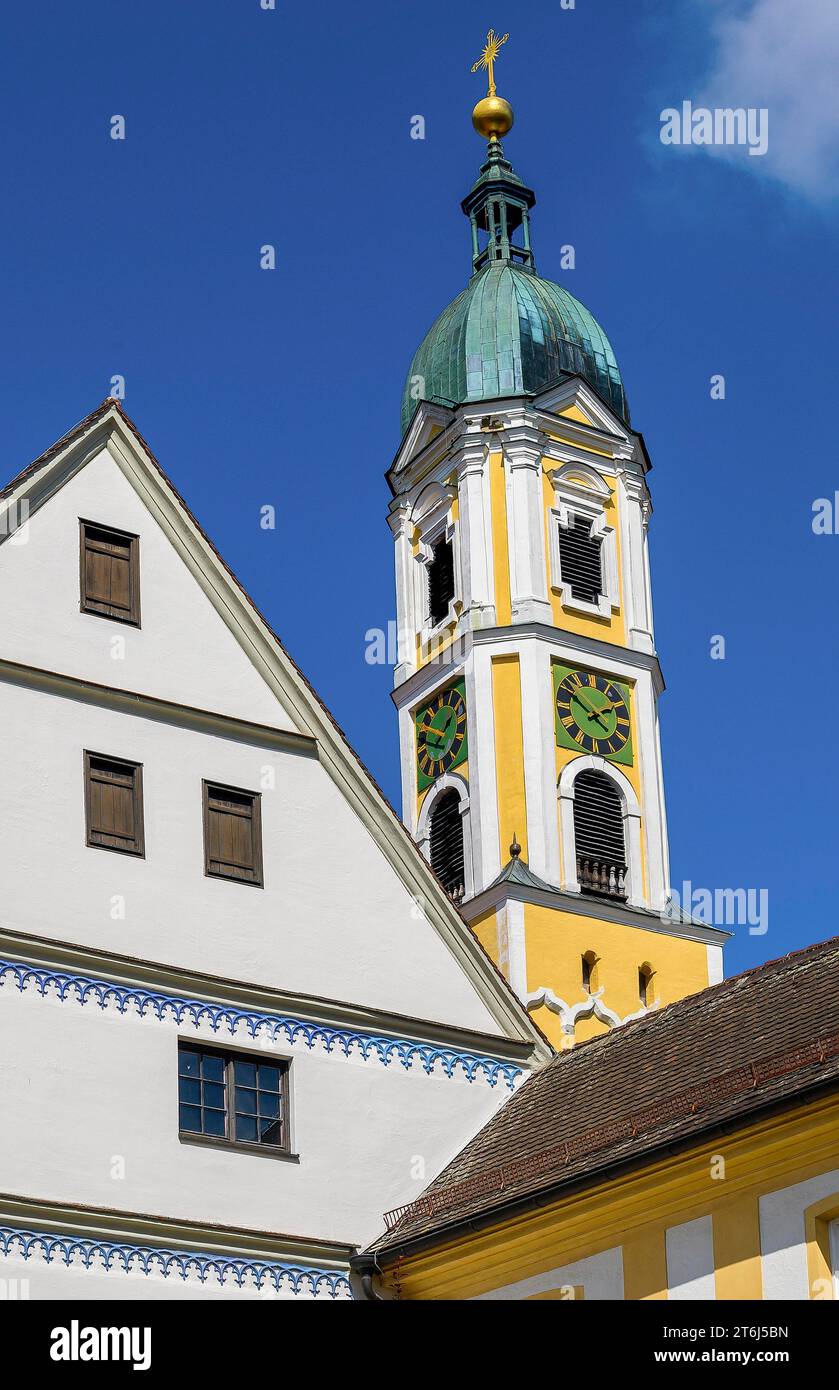 Der Uhrenturm, Kloster, Reichsabtei Ochsenhausen, ein Benediktinerkloster von 1090 bis 1803 in Bayern Stockfoto