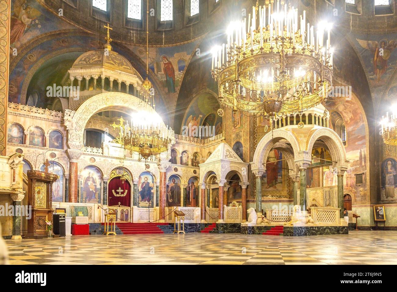 Das Innere der St. Alexander-Nevsky-Kathedrale, St. Alexander-Nevsky-Platz, Stadtzentrum, Sofia, Republik Bulgarien Stockfoto