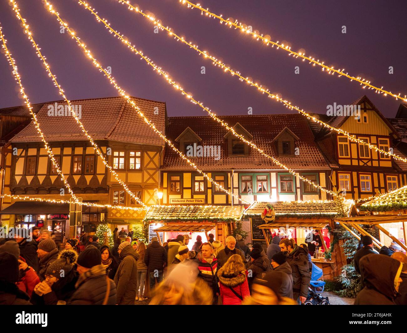 Weihnachtsmarkt am Marktplatz Wernigerode, Harz Stockfoto