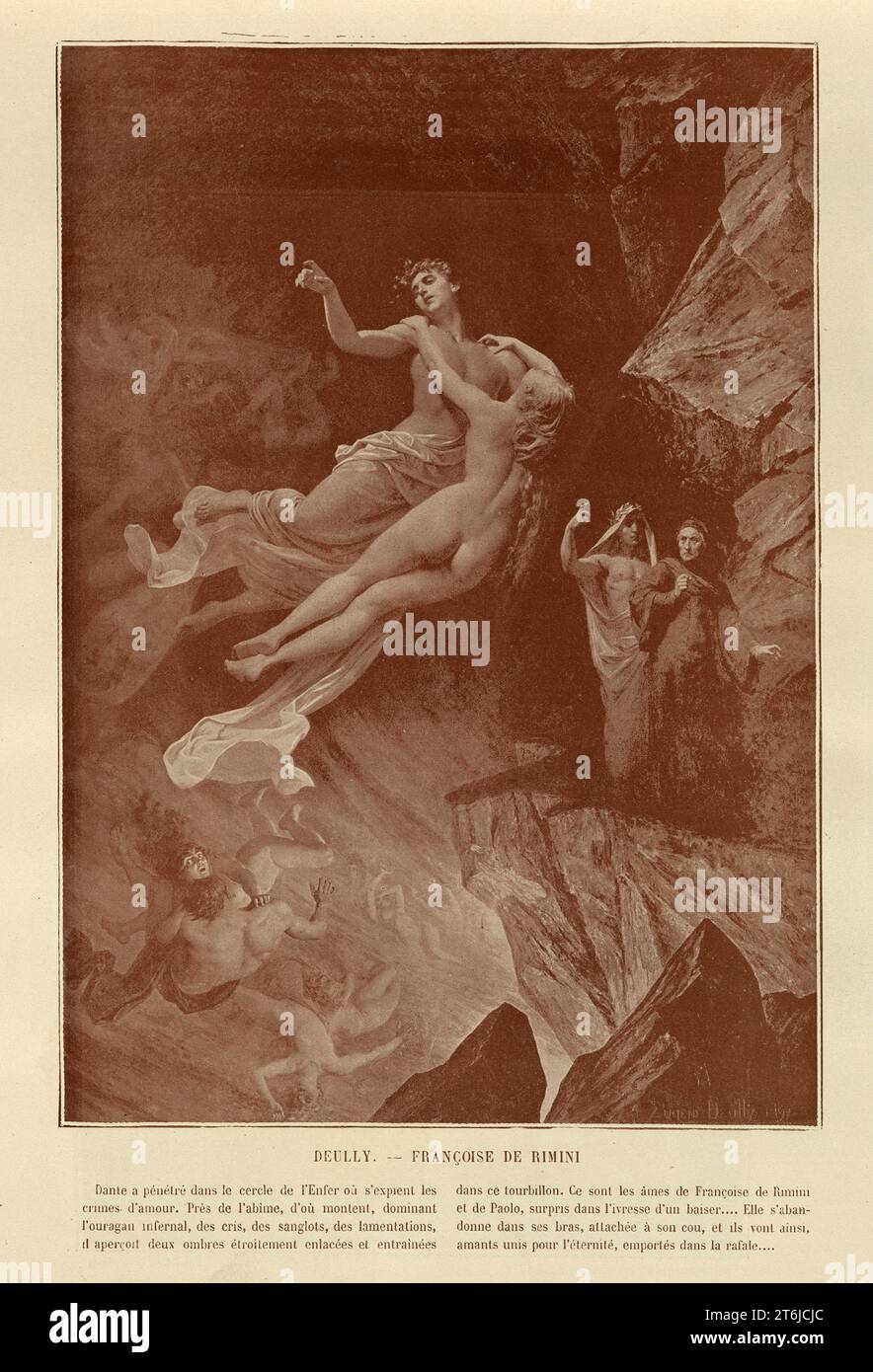 Vintage-Illustration nach dem Gemälde von Eugène Deully, Dante und Virgil in der Unterwelt Stockfoto
