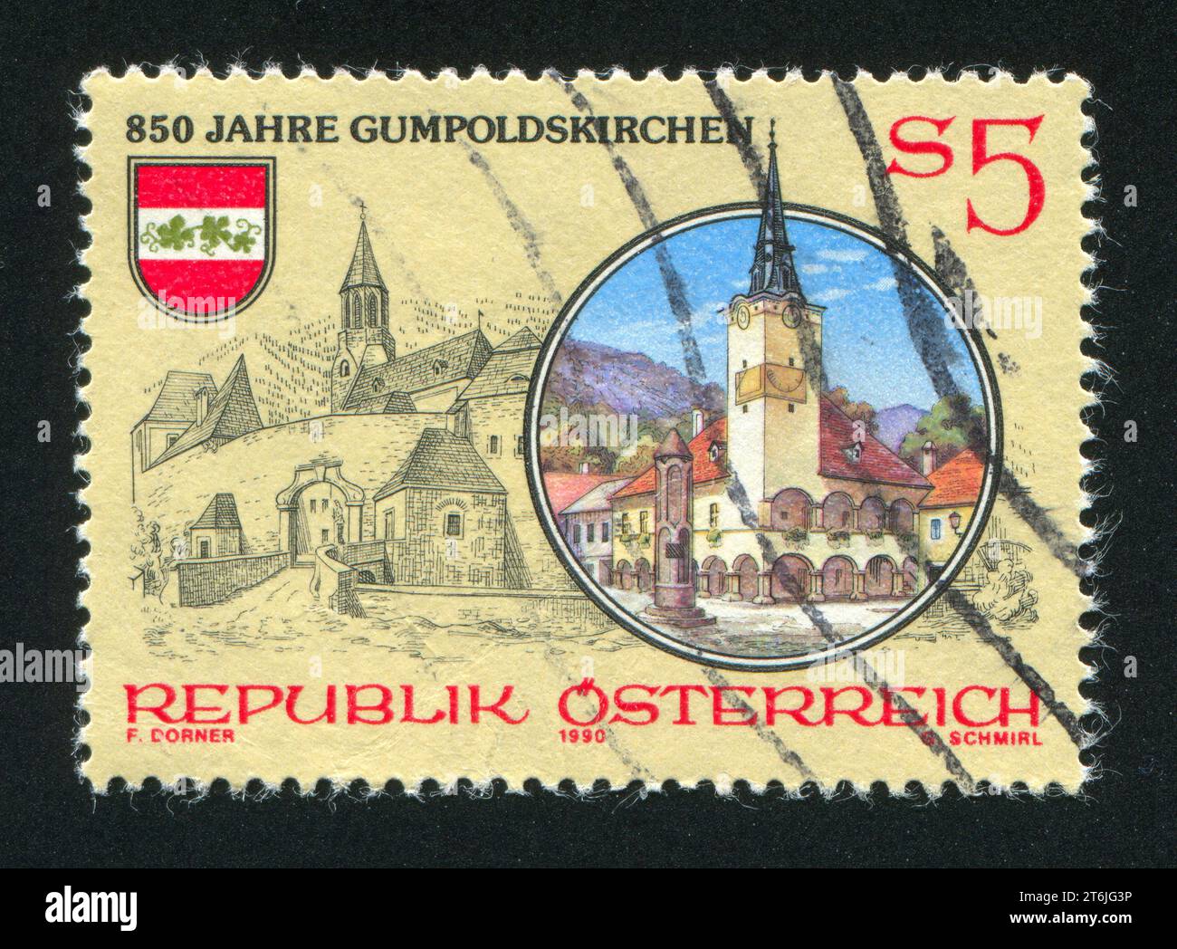 ÖSTERREICH - UM 1990: Briefmarke gedruckt von Österreich, zeigt Gumpoldskirchen, um 1990 Stockfoto