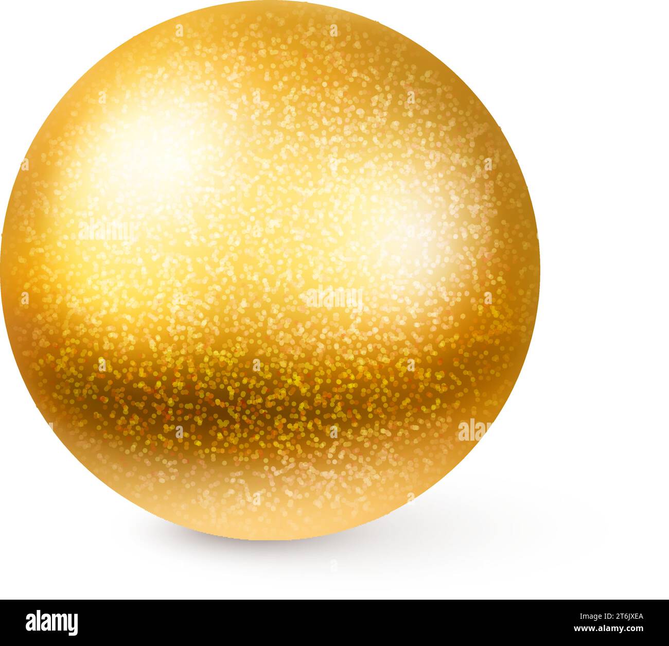 Eine goldene 3D-Kugel auf weißem Hintergrund mit glitzerndem Glanz. Weihnachtsdekoration. Vektorabbildung. Dekoelemente für Design. Stock Vektor