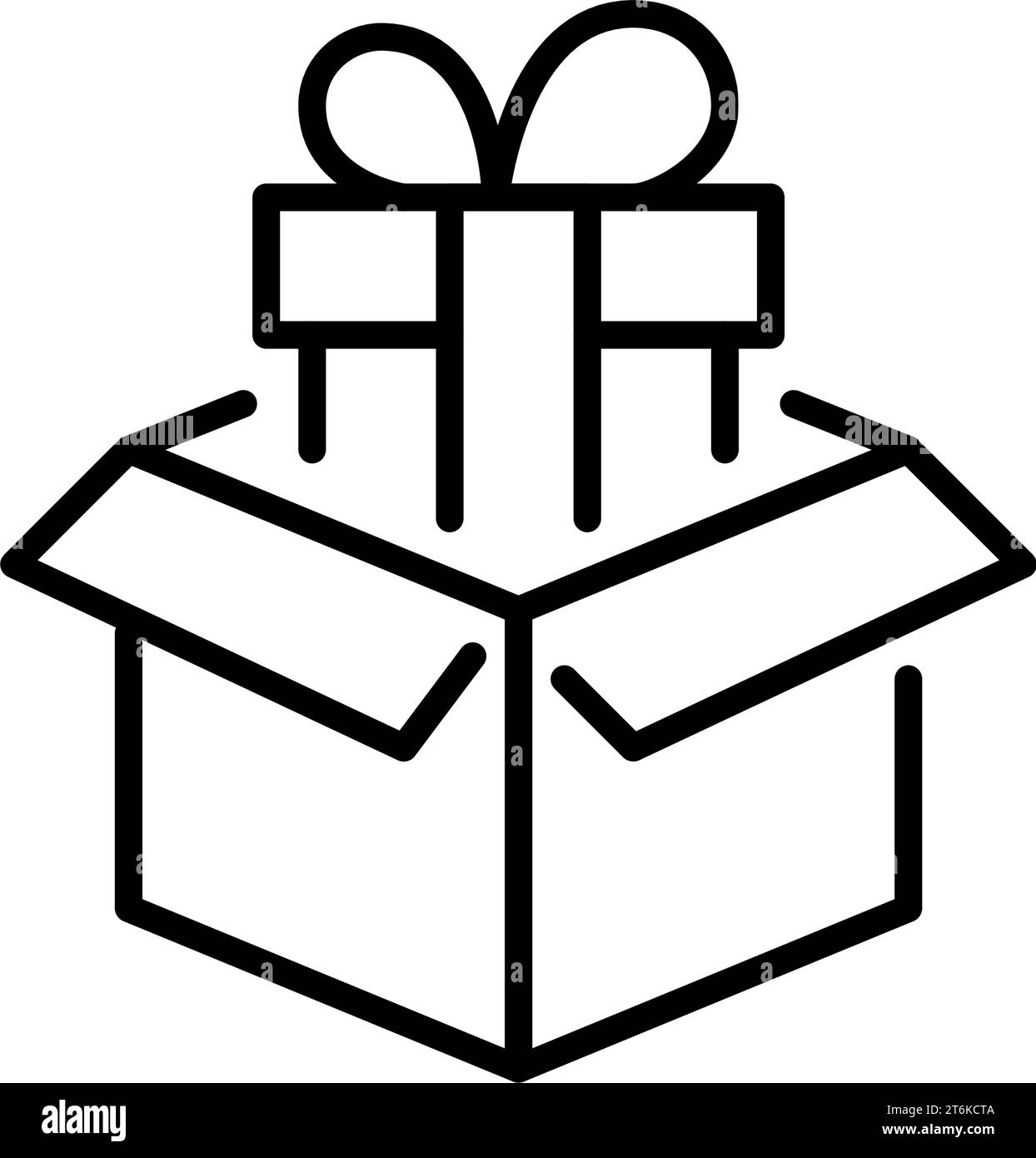 Auspacken eines Pakets. Geschenk in einem Karton. Urlaubsüberraschung. Pixelperfekter, bearbeitbarer Kontur Stock Vektor