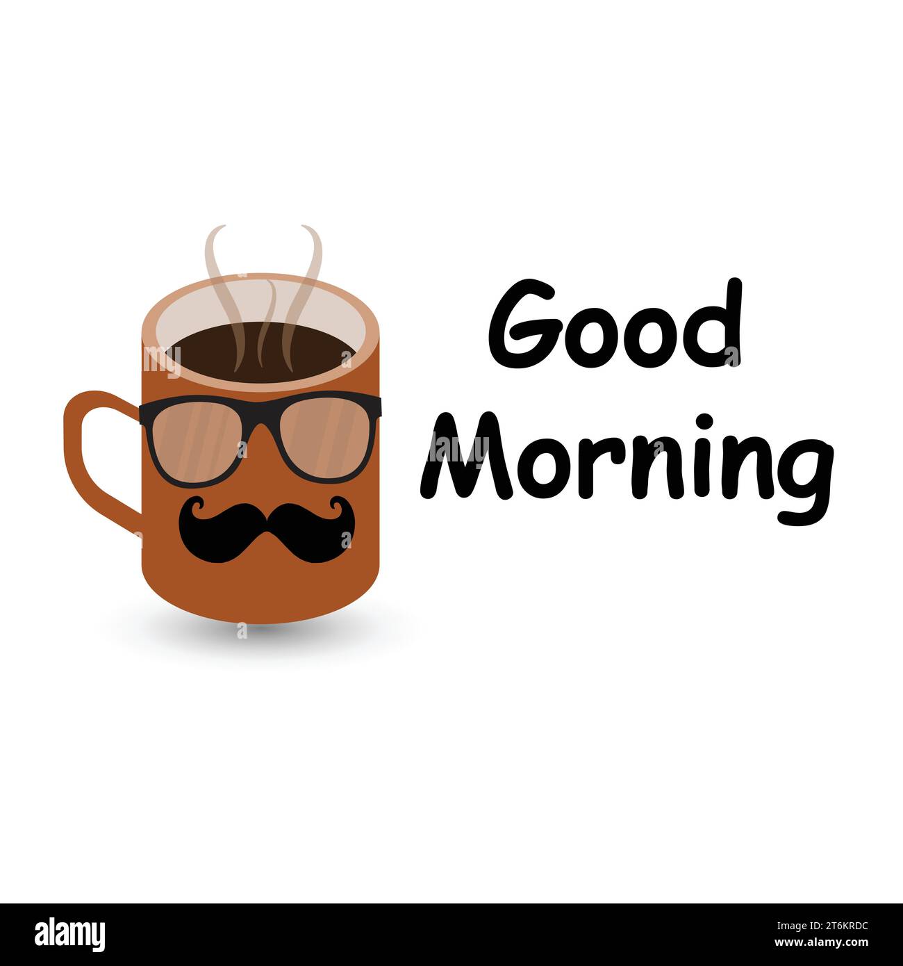Kaffeetasse mit Schnurrbart und Brille und der Text Guten Morgen Stock Vektor