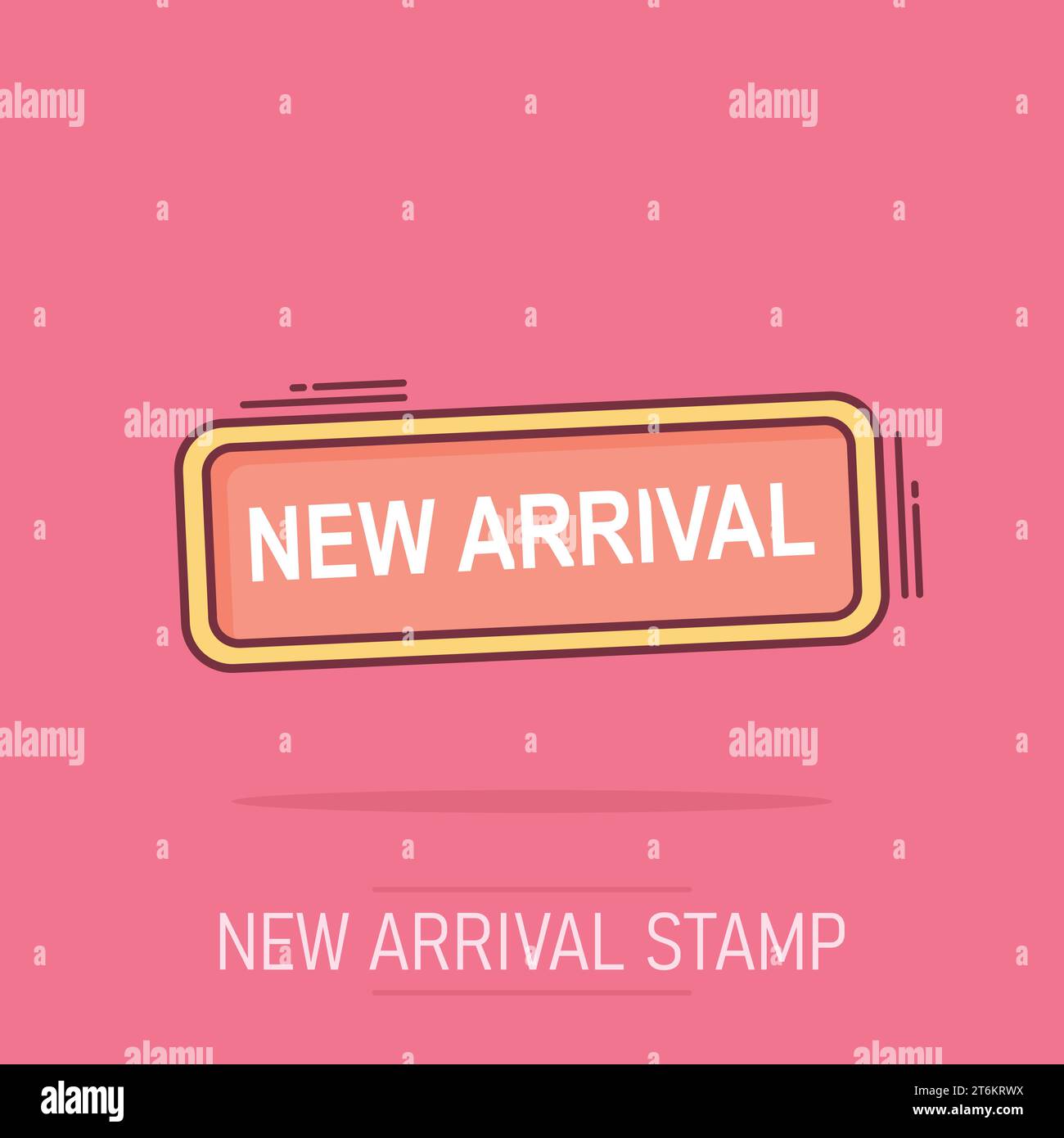 Cartoon farbige neue Ankunft Symbol im Comic-Stil. Illustration verkaufen – Piktogramm. Marktschild Splash Geschäftskonzept. Stock Vektor