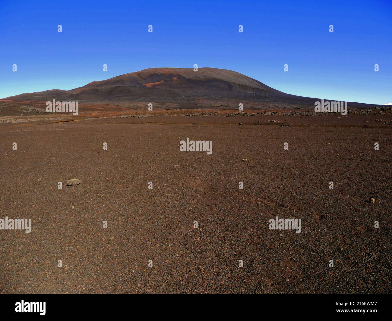 Marsähnliche Landschaft in Plaine des Sables, in der Nähe des Vulkans Fournaise, Insel La Réunion in Mascarenes. Riesiges karges vulkanisches Flachland Stockfoto