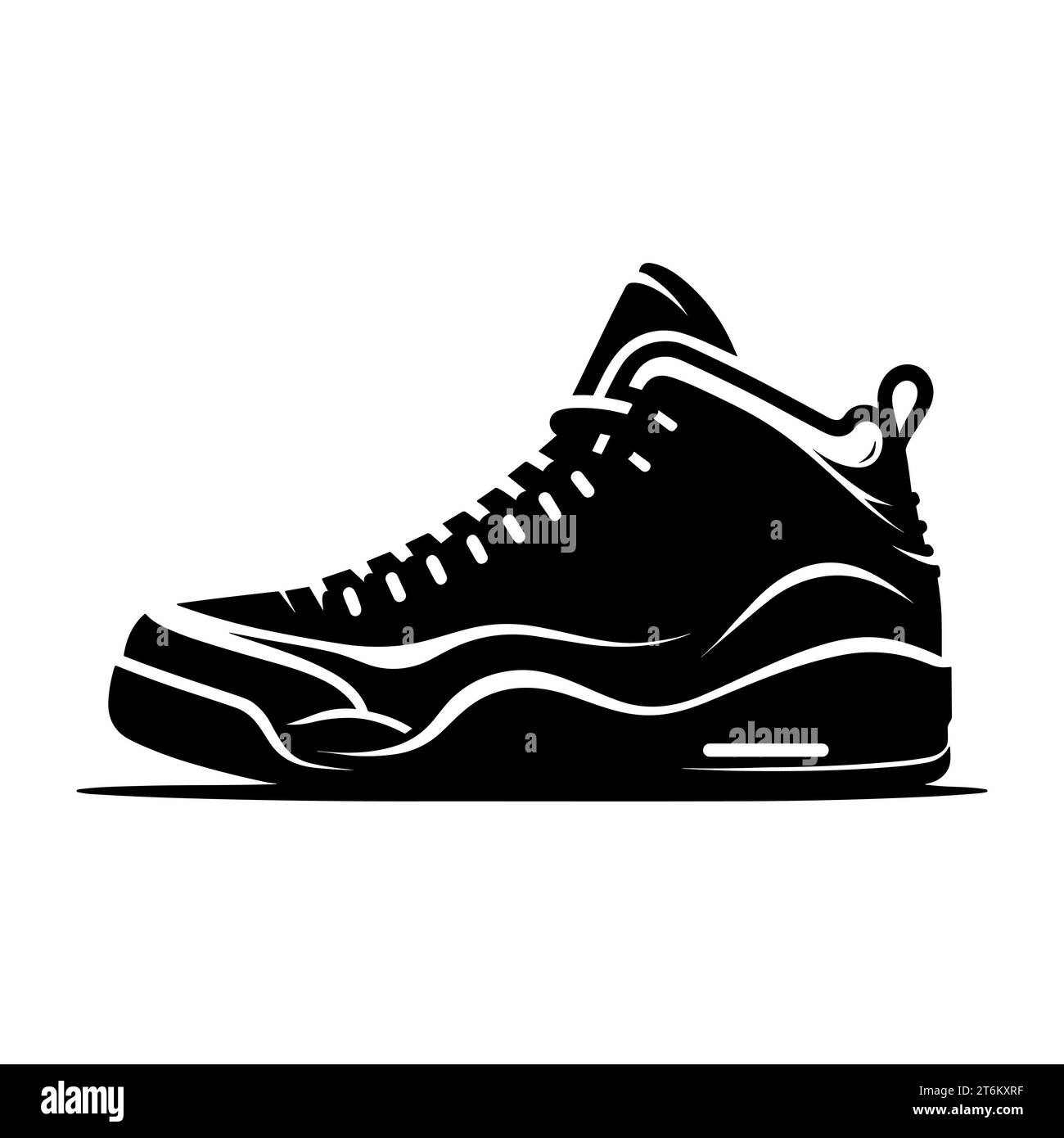 Sneaker-Symbol. Schwarze Silhouette von High-Top-Sneakers auf weißem Hintergrund. Vektorabbildung Stock Vektor