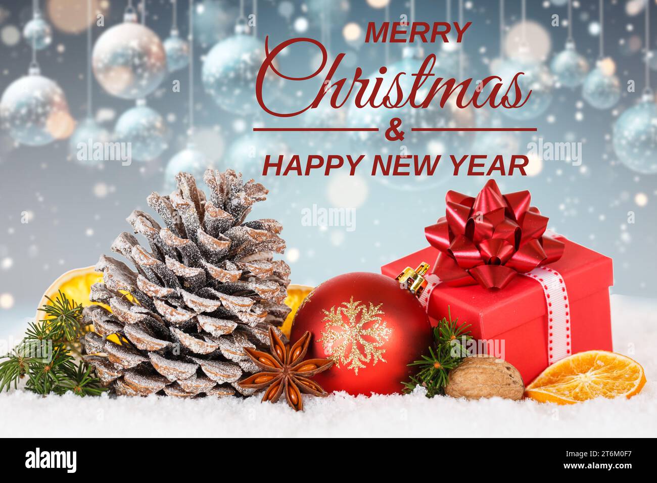 Frohe Weihnachtskarte Grußdekoration Deko Zeit mit Kugeln Geschenk Geschenk Stockfoto Frohe Weihnachtskarte Grußdekoration Deko Zeit mit Kugeln Geschenk Geschenk Stockfoto