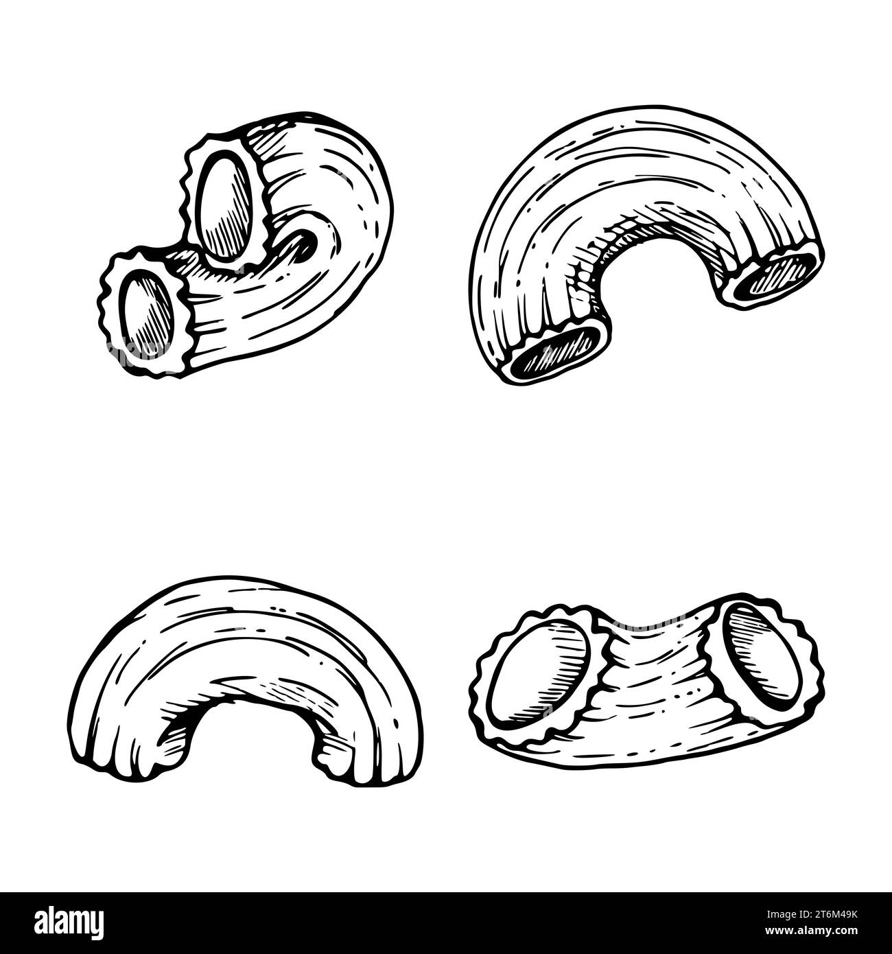 Handgezeichnete Vektortinte Illustration. Pasta italienische Küche Ellbogen gobetti traditionelle Gerichte. Set von einzelnen Objektelementen, die auf weiß isoliert sind. Für Stock Vektor