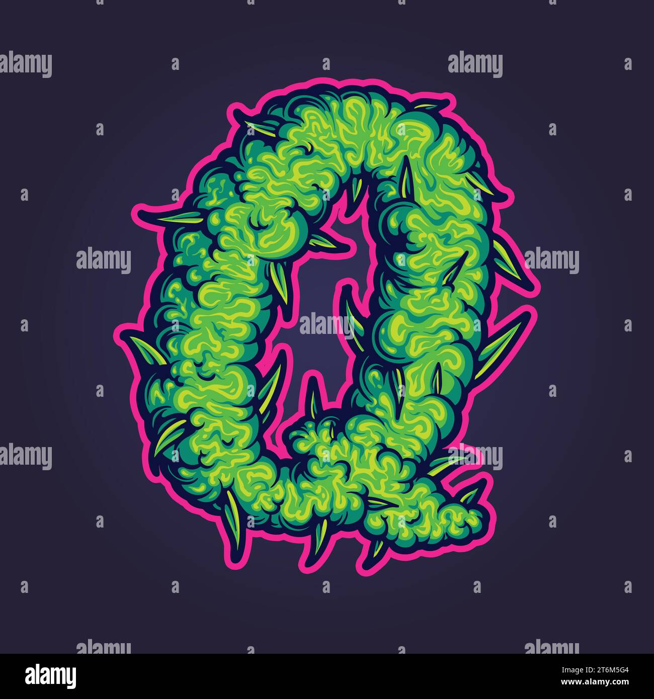 Letter Q subtile Cannabisknospen berühren Vektorillustrationen für Ihr Arbeitslogo, Merchandise-T-Shirt, Aufkleber und Etikettendesigns, Poster, Grußkarten Stock Vektor