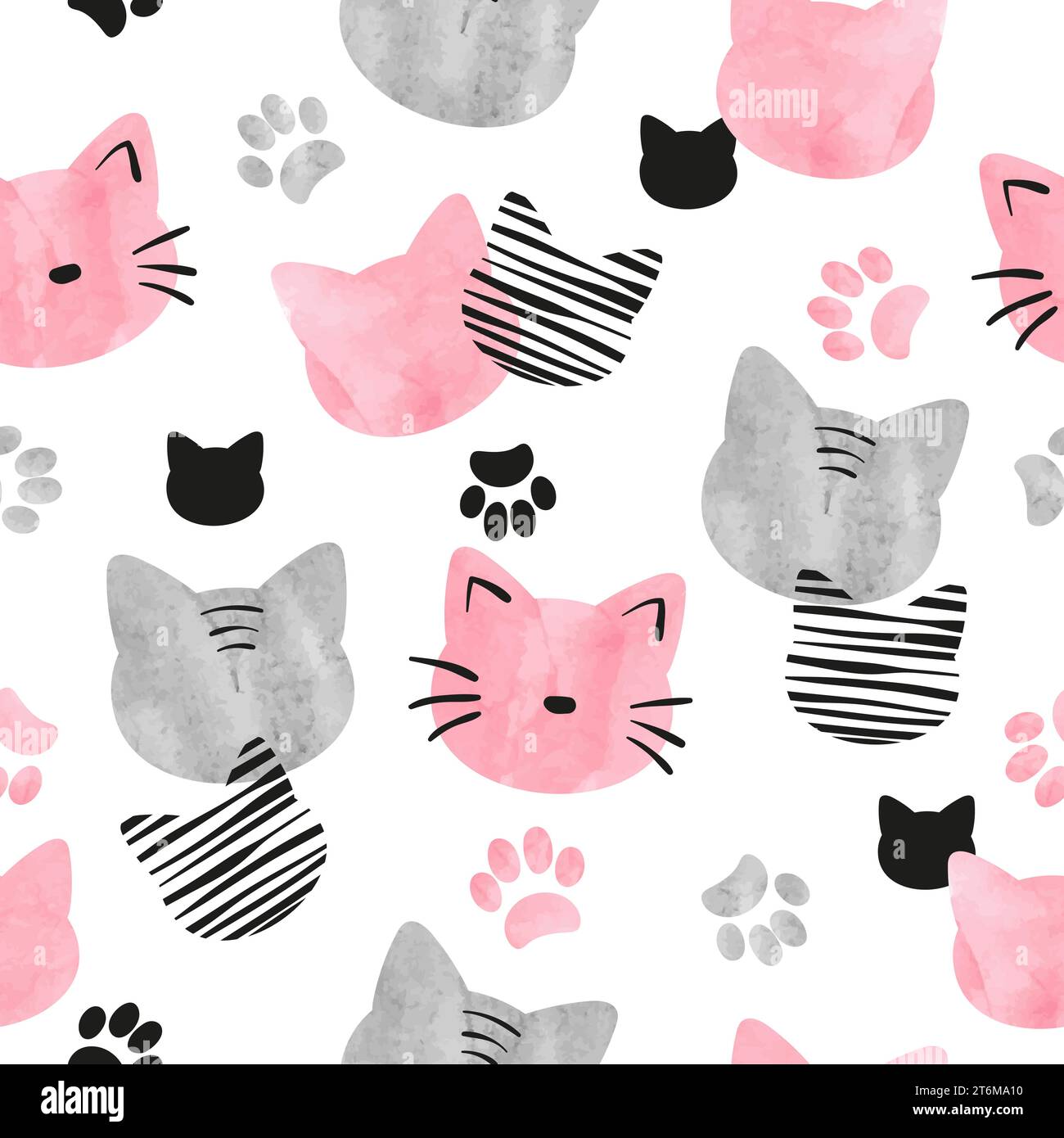 Niedliches Katzenmuster. Nahtlose Aquarellvektorillustration. Baby prin Stock Vektor