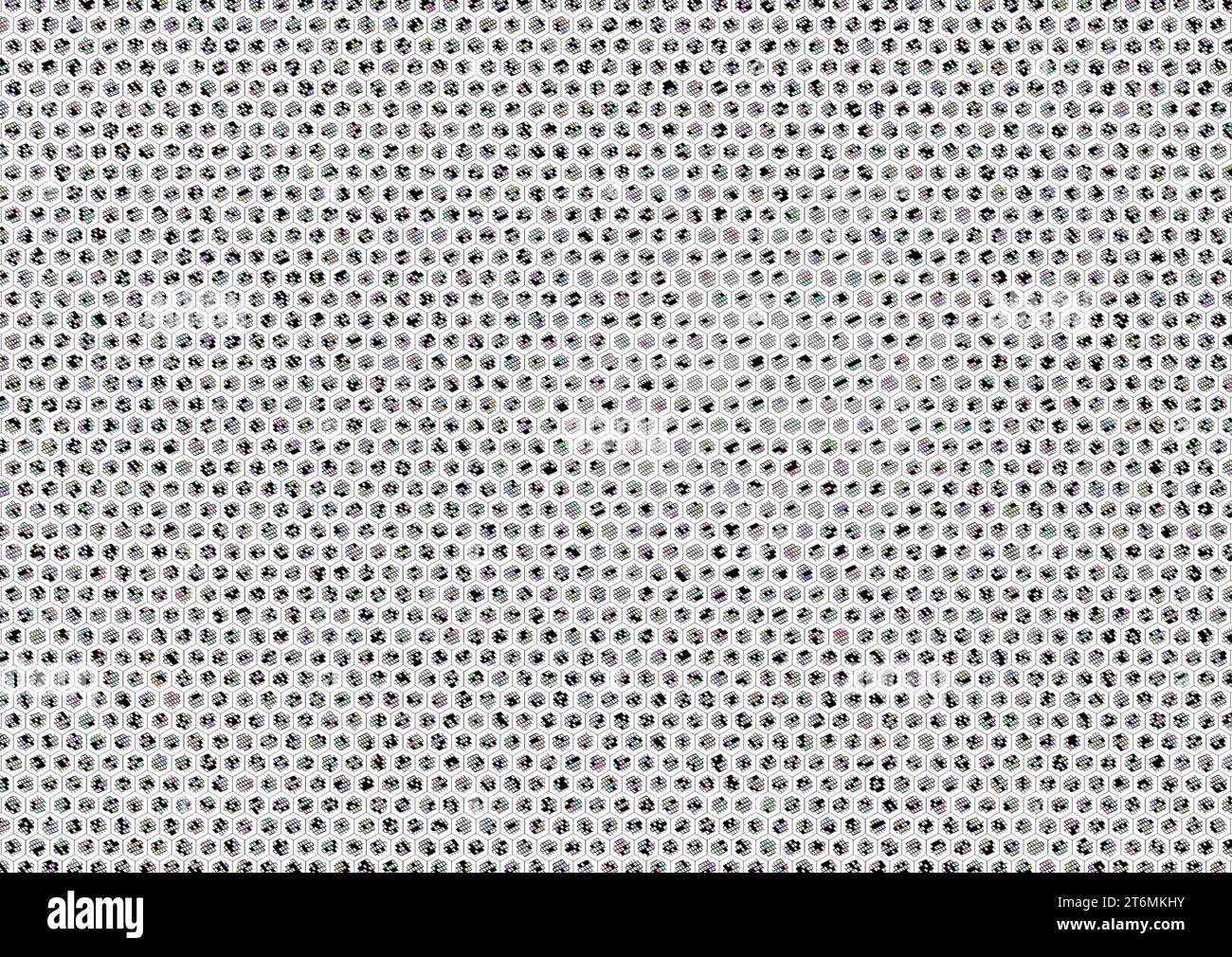 Das ist ein modernes sechseckiges Muster. Die Sechsecke sind mit dünnen schwarzen Linien verbunden. Stockfoto