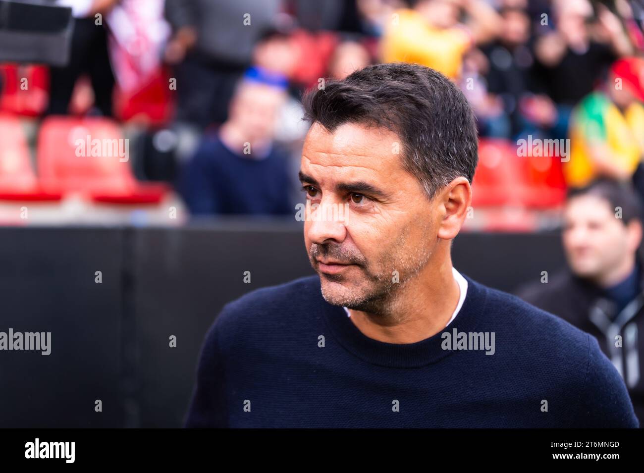 11. November 2023, Madrid, Spanien: Miguel Angel Sanchez Munoz, besser bekannt als Michel, historische Figur von Rayo Vallecano und aktueller Trainer von Girona, vor dem Fußballspiel La Liga EA Sports 2022/23 zwischen Rayo Vallecano und Girona im Estadio de Vallecas in Madrid, Spanien. (Kreditbild: © Alberto Gardin/ZUMA Press Wire) NUR REDAKTIONELLE VERWENDUNG! Nicht für kommerzielle ZWECKE! Stockfoto