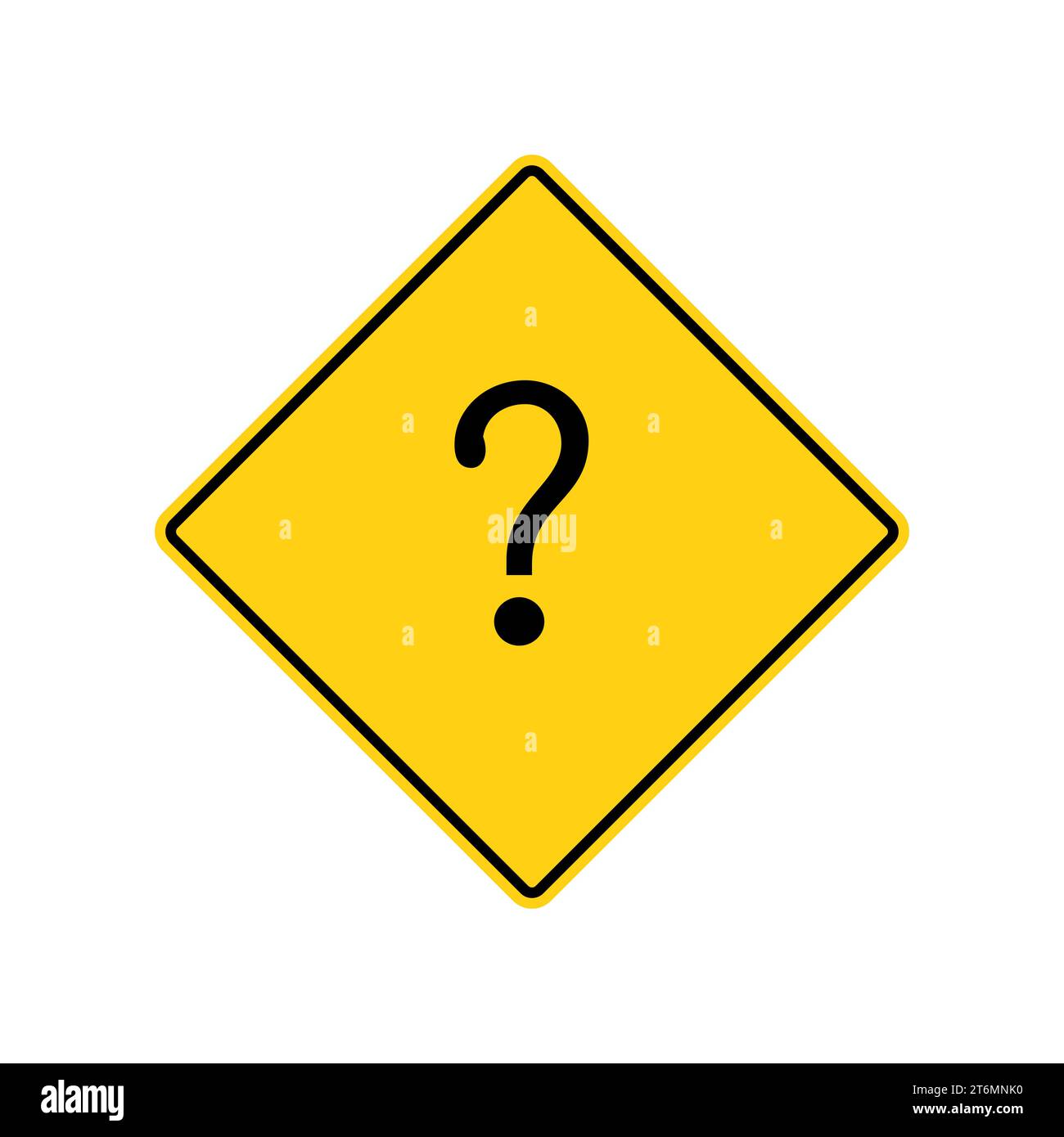 Gelbes Straßenschild. Fragezeichensymbole. Vektorsymbol. Rechteckkurvensymbole. Vektorabbildung Stock Vektor