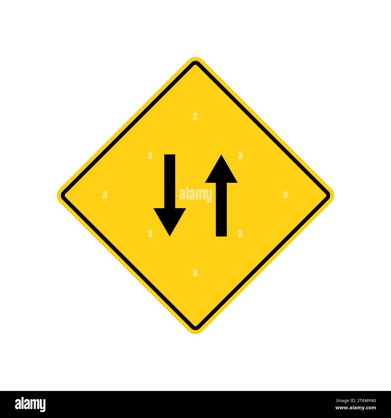 Gelbes Straßenschild: Aufwärtspfeil Abwärtspfeil. Häufig auf Straßenschildern. Vektorillustration auf weißem Hintergrund. Stock Vektor
