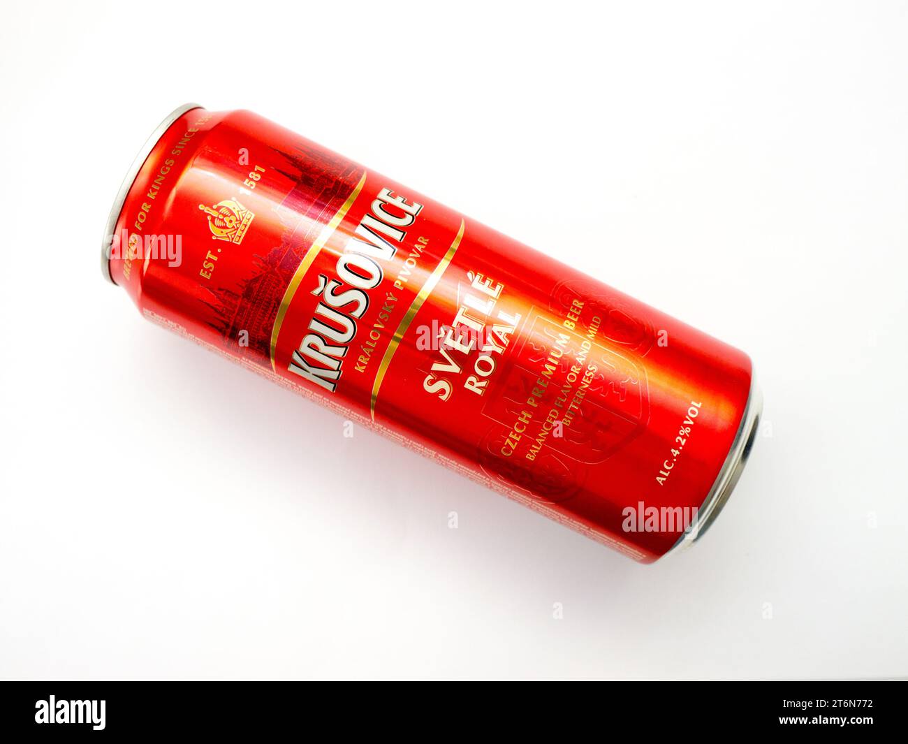Königliche Brauerei von Krušovice Bier. Stockfoto
