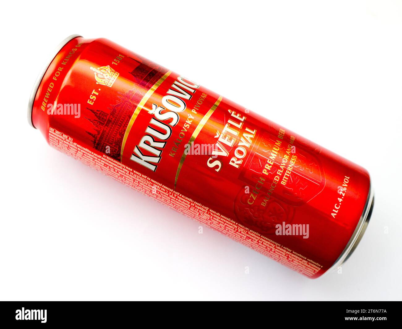 Königliche Brauerei von Krušovice Bier. Stockfoto