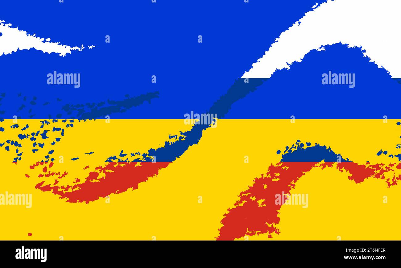 Ein abstrakter Hintergrund mit den Farben der russischen und der ukrainischen Flagge Stockfoto