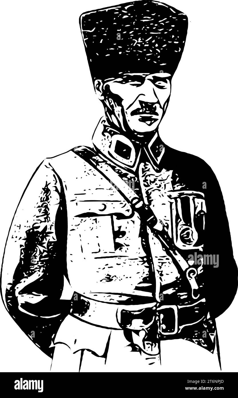 Mustafa Kemal Atatürk Illustration. Er ist der Gründer der modernen Republik Turkiye. Stock Vektor