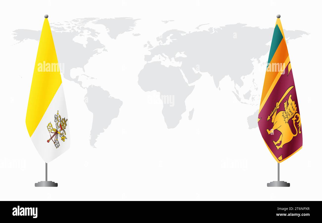 Vatikan und Sri Lanka Flaggen für offizielle Treffen vor dem Hintergrund der Weltkarte. Stock Vektor
