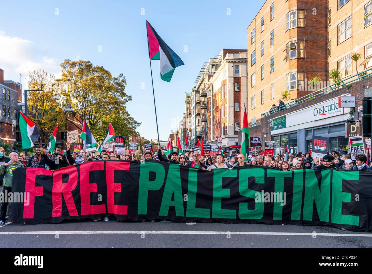 London, Großbritannien. November 2023. Hunderttausende Demonstranten marschieren durch die Londoner Innenstadt, um die Bevölkerung von Gaza zu unterstützen. Quelle: Grant Rooney/Alamy Live News Stockfoto