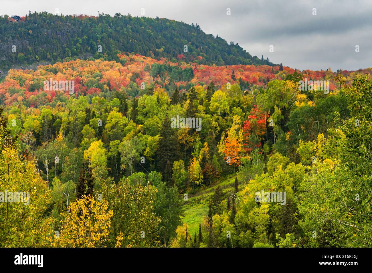 Herbstfärbung auf Moose Mountain, Lutsen Resort, Minnesota, USA. Stockfoto