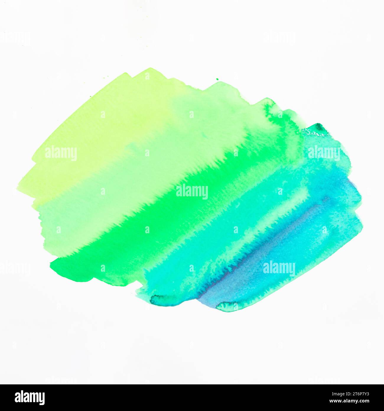 Blauer, grüner Wasserfarbenfleck, isolierter weißer Hintergrund Stockfoto