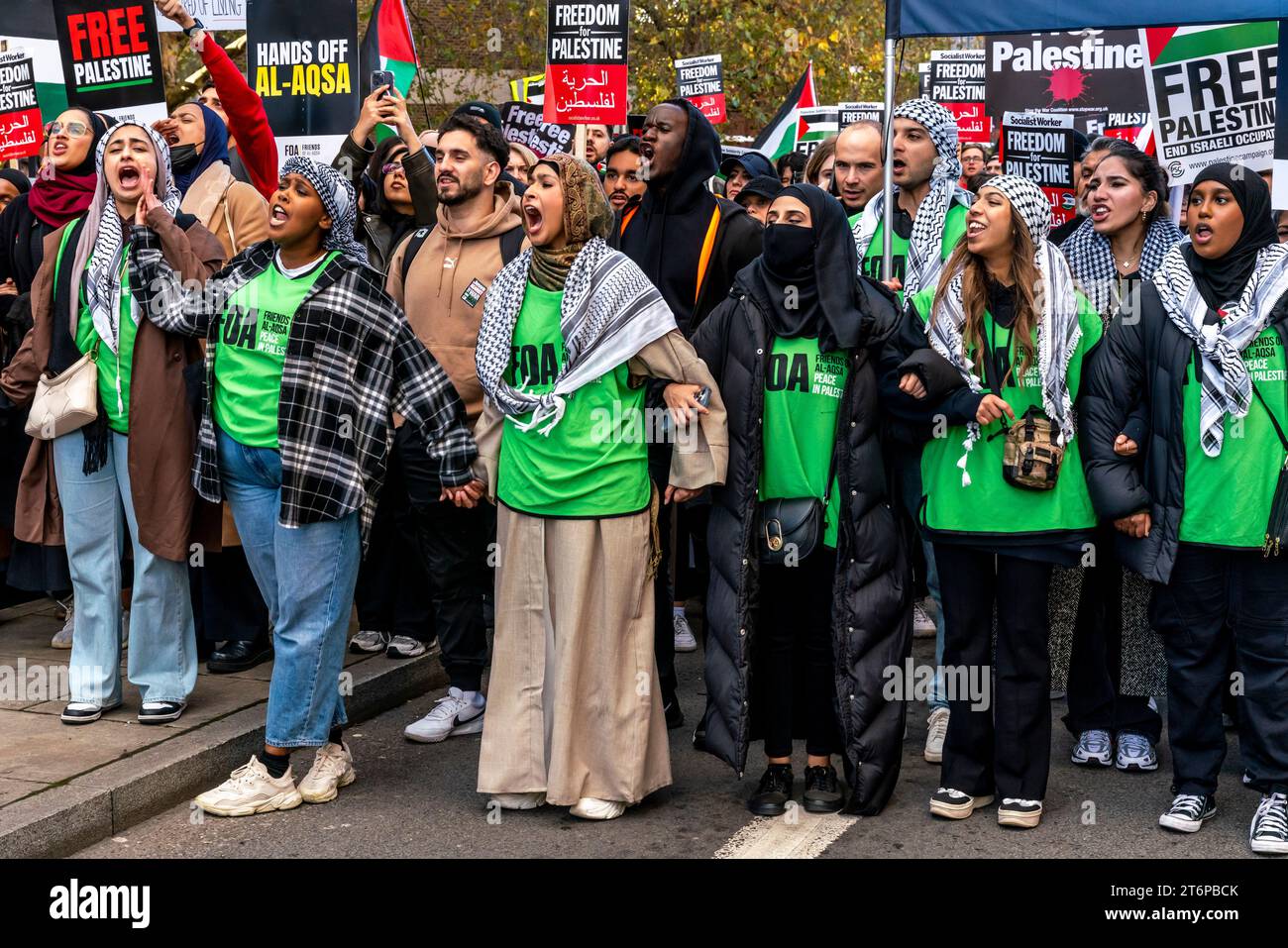 London, Großbritannien. November 2023. Hunderttausende Demonstranten marschieren durch die Londoner Innenstadt, um die Bevölkerung von Gaza zu unterstützen. Quelle: Grant Rooney/Alamy Live News Stockfoto