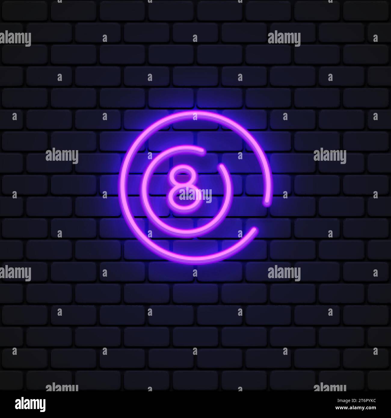 Schwarzer Ball 8 Neon auf schwarzem Hintergrund. Vektorabbildung Stock Vektor