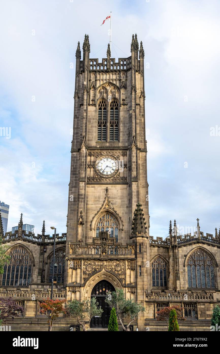 Der Turm der Kathedrale von Manchester, Großbritannien Stockfoto