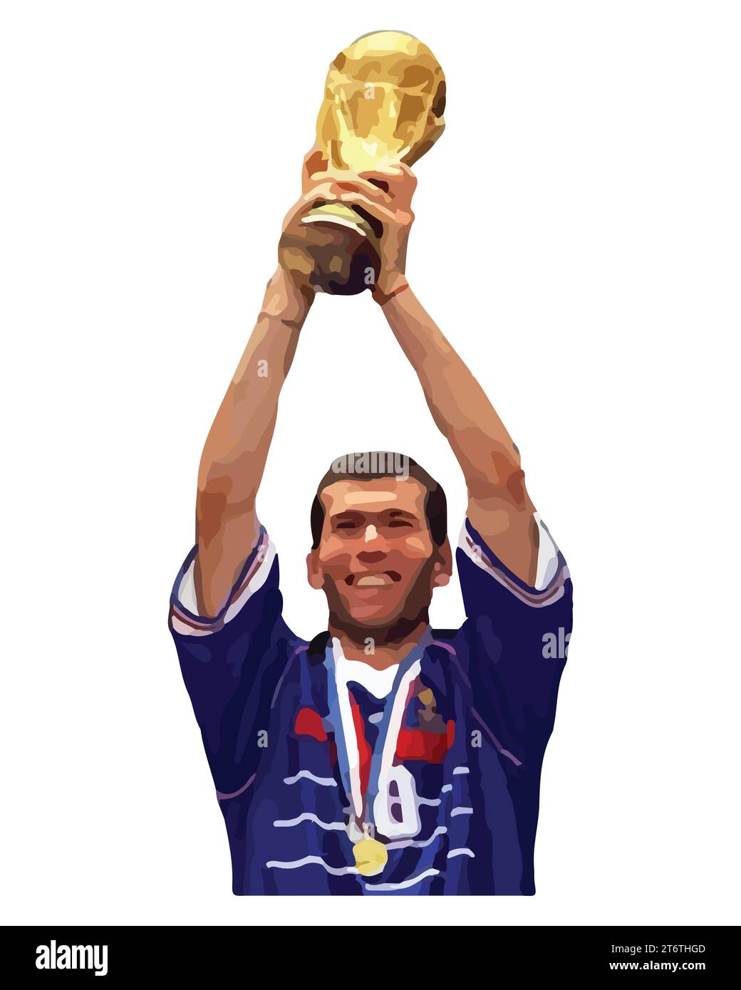 Zinedine Zidane Fußball-Trophäe mit Fußball-Weltmeisterschaft Finale Moment Frankreich Fußballspieler Vektor-Illustration Bild Stock Vektor