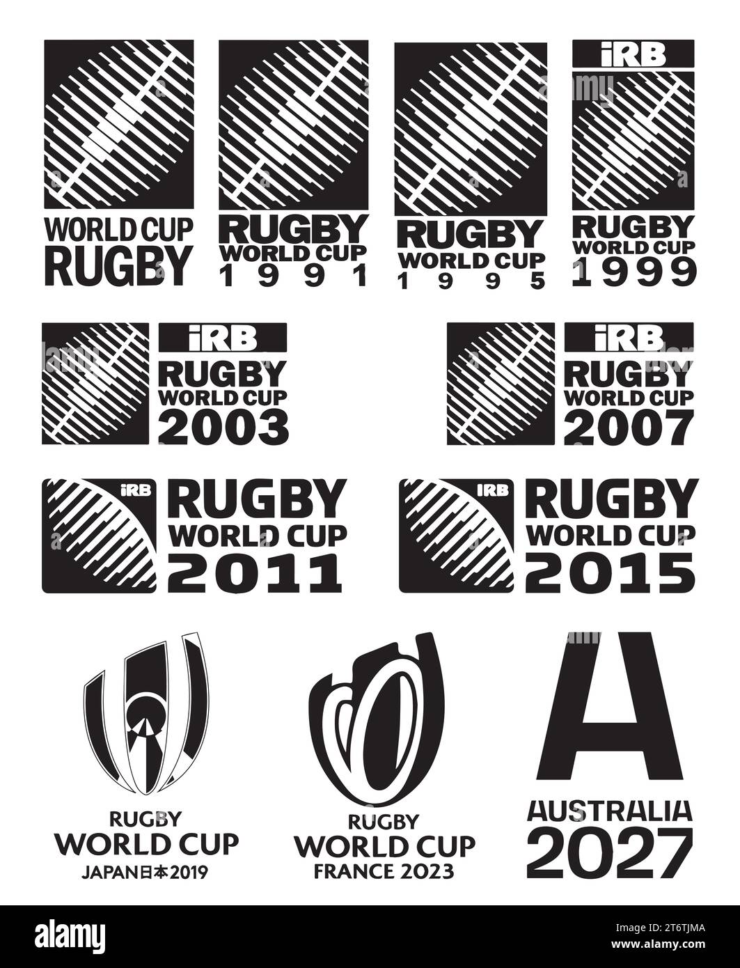 Alle Rugby World Cup Logoliste 1987 bis 2027, Vektorillustration abstraktes Bild Stock Vektor