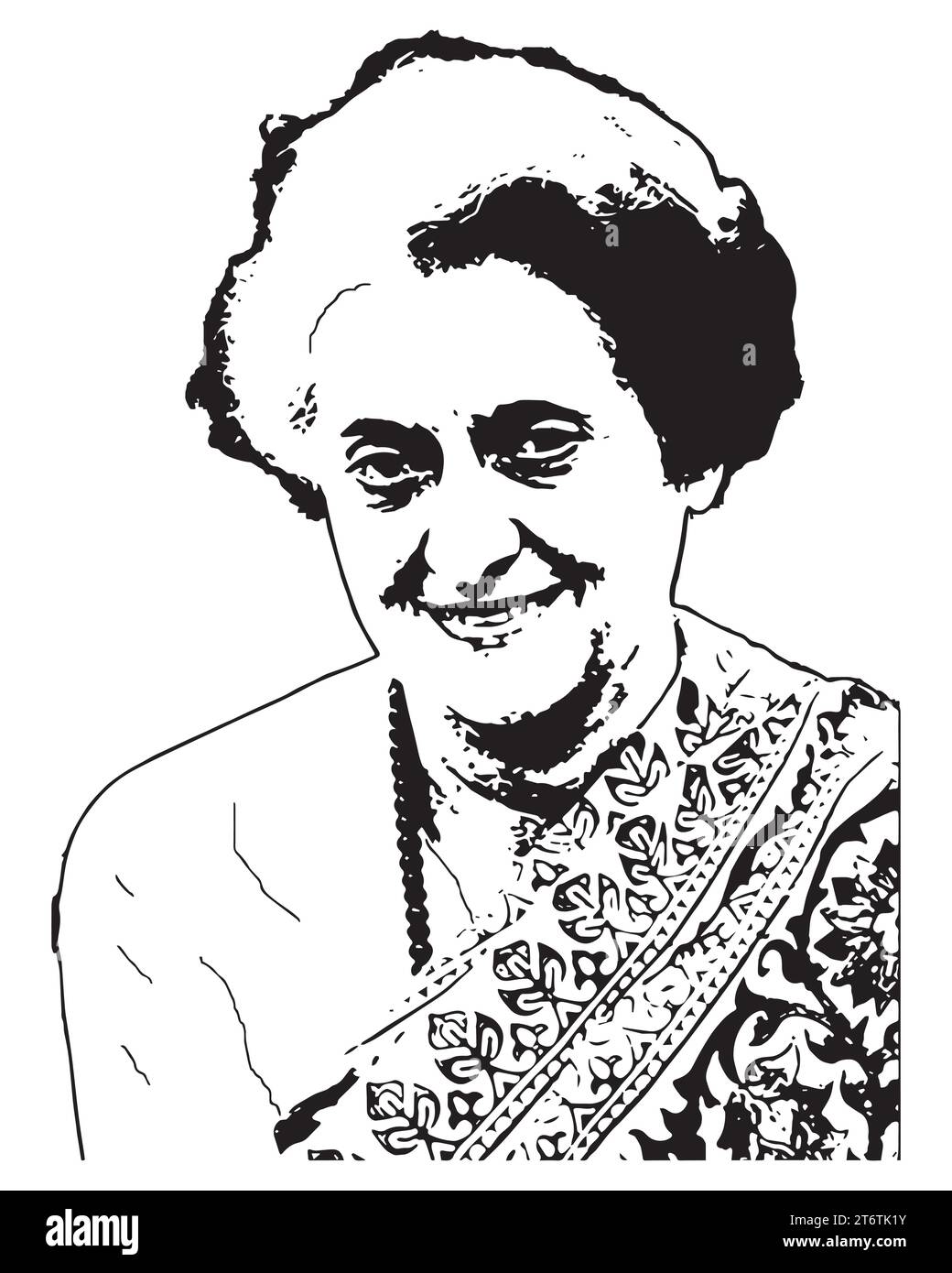 Indira Gandhi indischer Politiker Vektor-Illustration abstraktes Schwarzweiß bearbeitbares Bild Stock Vektor