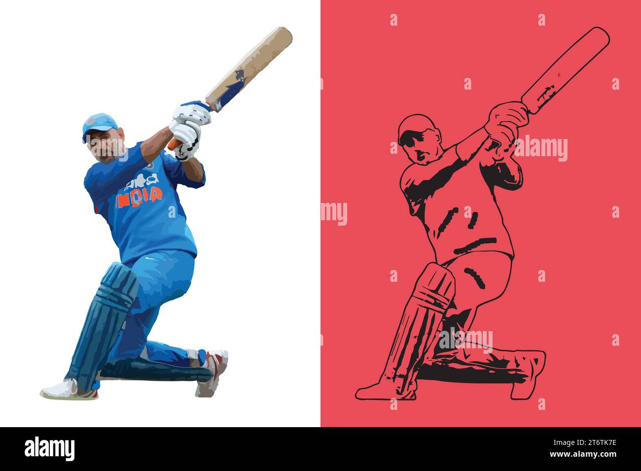 Mahendra Singh Dhoni ein indischer Cricketspieler 2 in 1 Hintergrund, Vektorillustration abstraktes editierbares Bild Stock Vektor